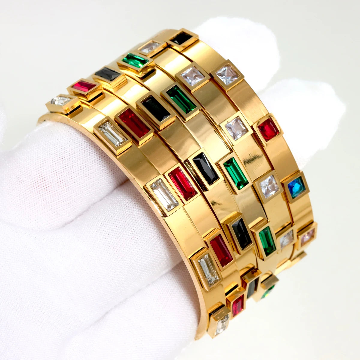 Elegant Gold Zircon Bangle - Stainless Steel & Retro Design
