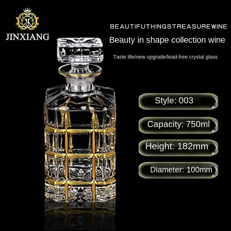Elegant Crystal Wine Decanter - Gold Line Detail