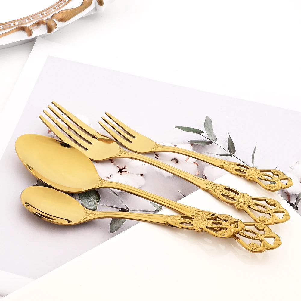 Elegant Rainbow Stainless Steel Flatware Set - Vintage Style