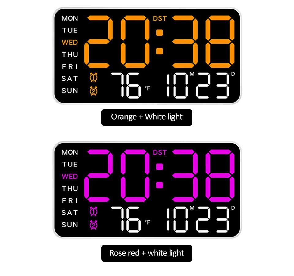 Premium Large Digital Wall Clock - Remote Control & Dual Alarms