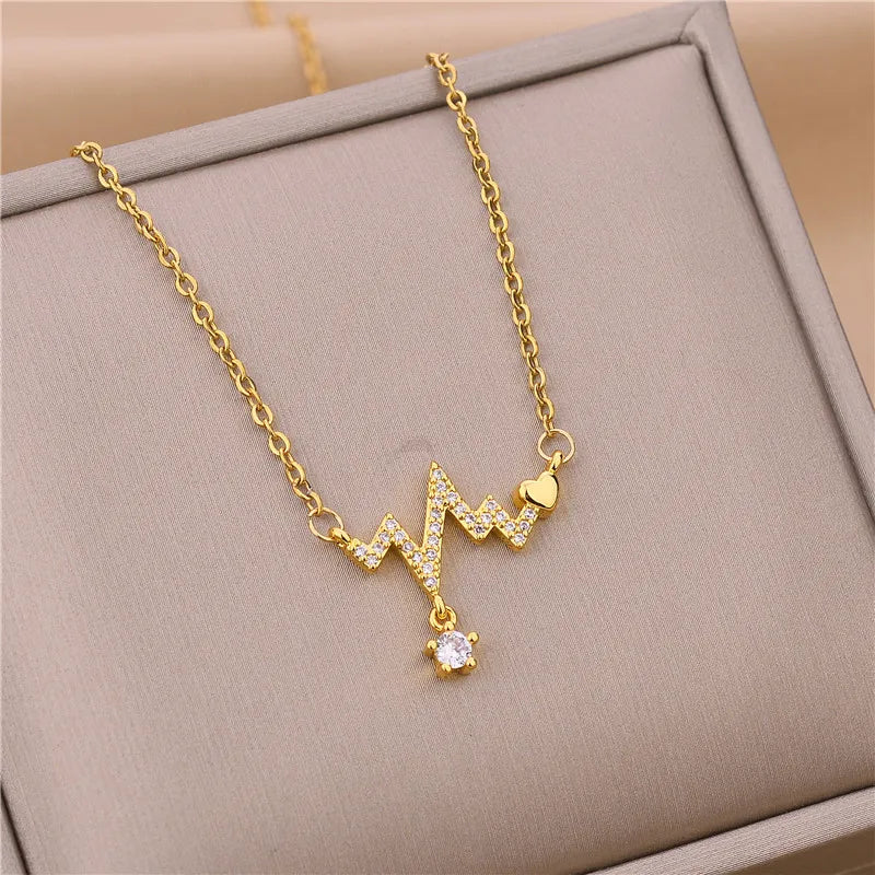 Elegant Zircon Crystal Stainless Steel Necklace