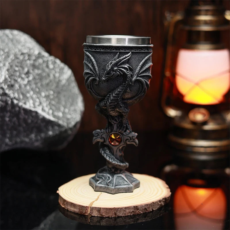 Premium Dragon Goblet Chalice - Medieval Resin & Steel