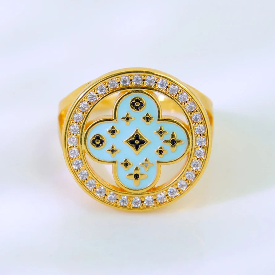 Luxury 21k Gold Plated Italian Zircon Cocktail Ring