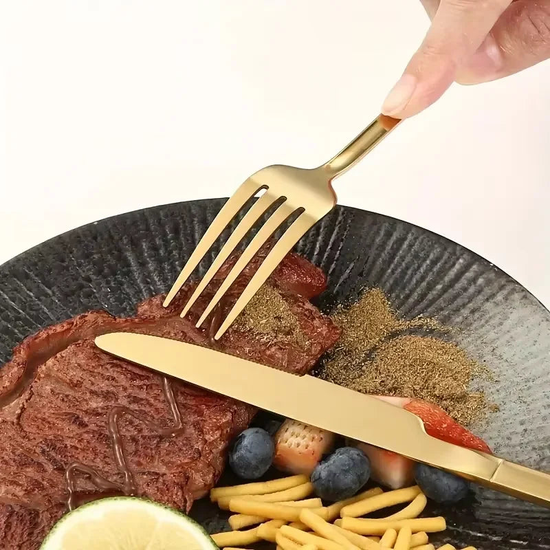 Elegant Luxury Gold Flatware Set - Stainless Steel Tableware