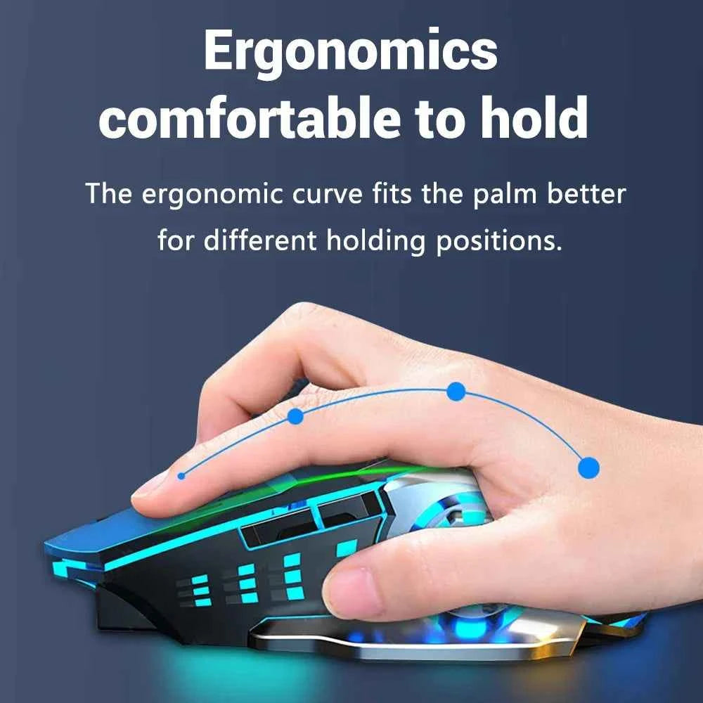 Rechargeable Wireless Mouse with 2.4GHz USB & Bluetooth, RGB Backlit Ergonomic Silent Optical Mouse for Laptop PC Macbook Tablet