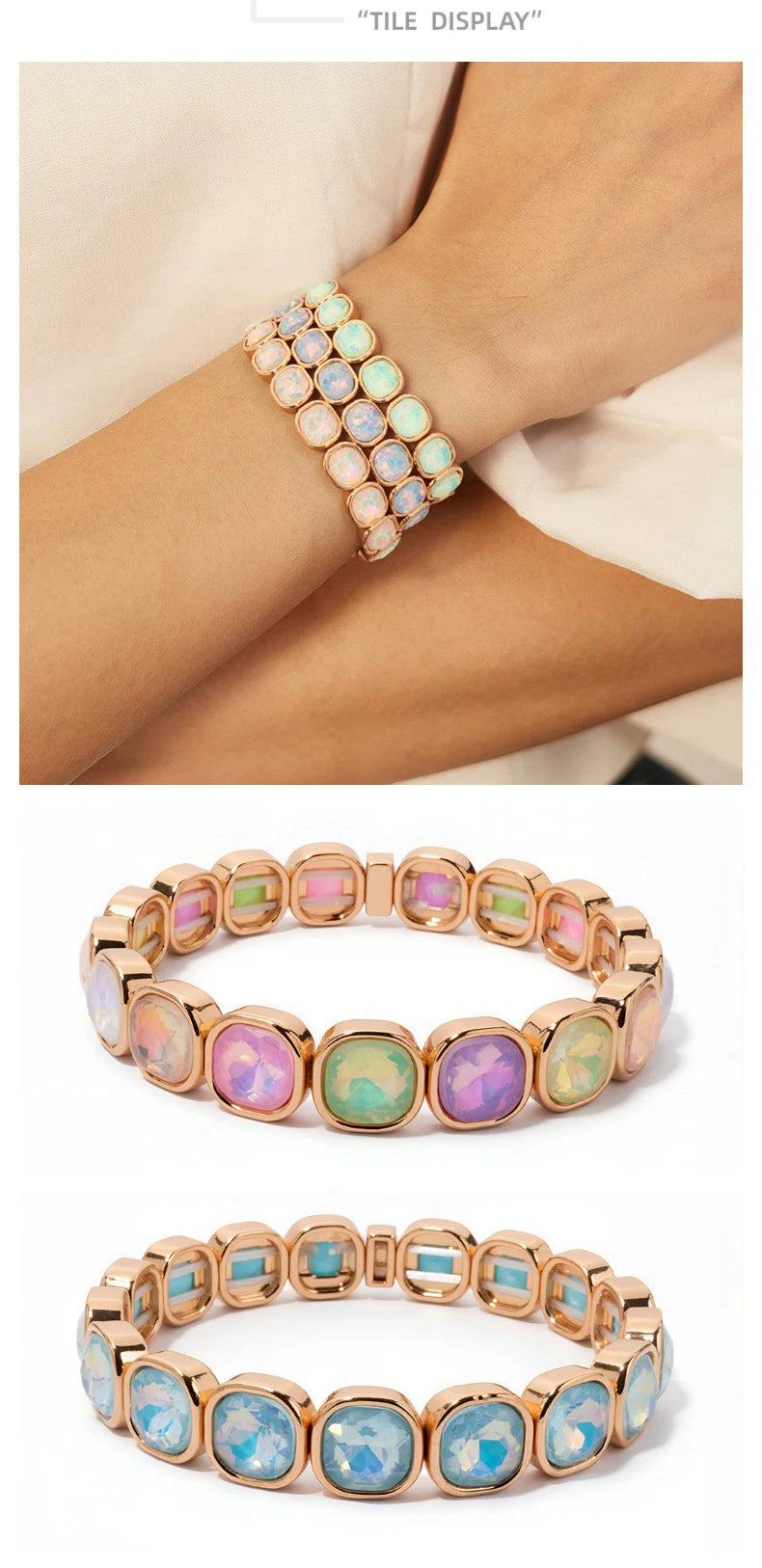Elegant Enamel Charm Bracelet - High-End Square Alloy Bead Design