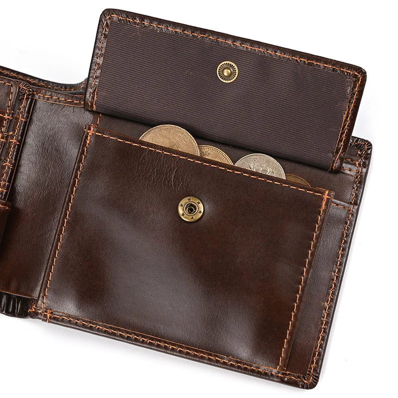 Premium Cow Leather Short Wallet - Unisex Hasp Clutch
