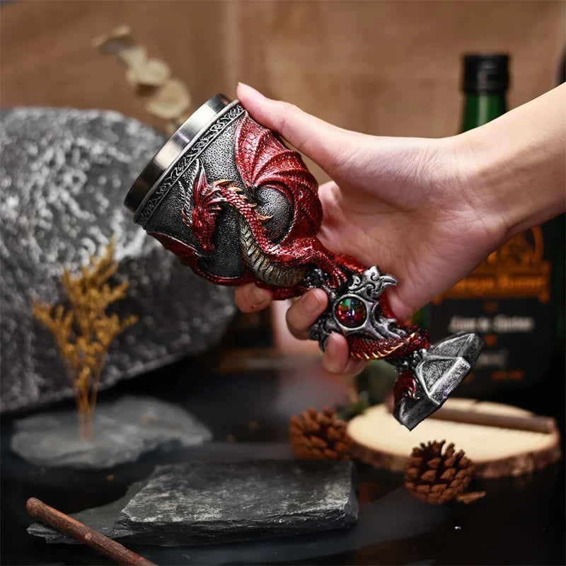 Premium Dragon Goblet Chalice - Medieval Resin & Steel