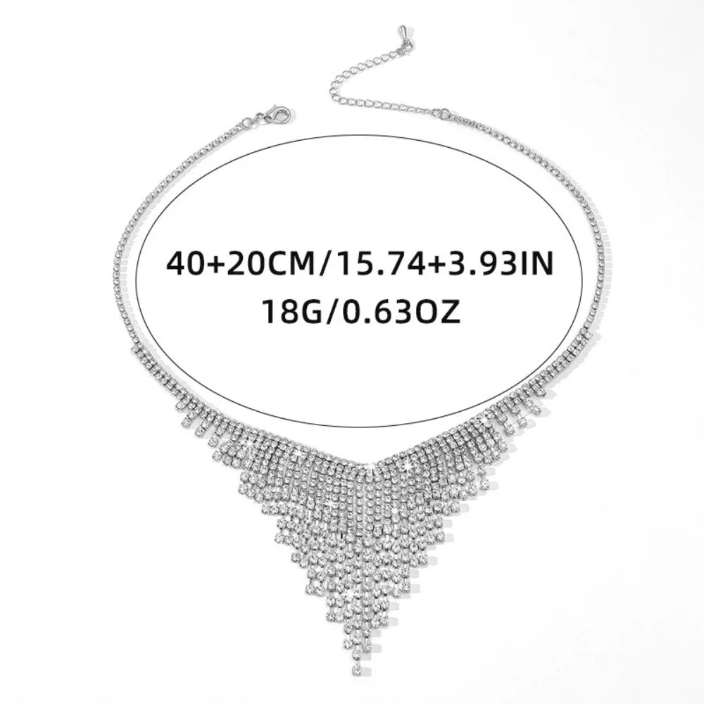 Stunning Rhinestone Tassel Necklace - Silver Bridal Jewelry