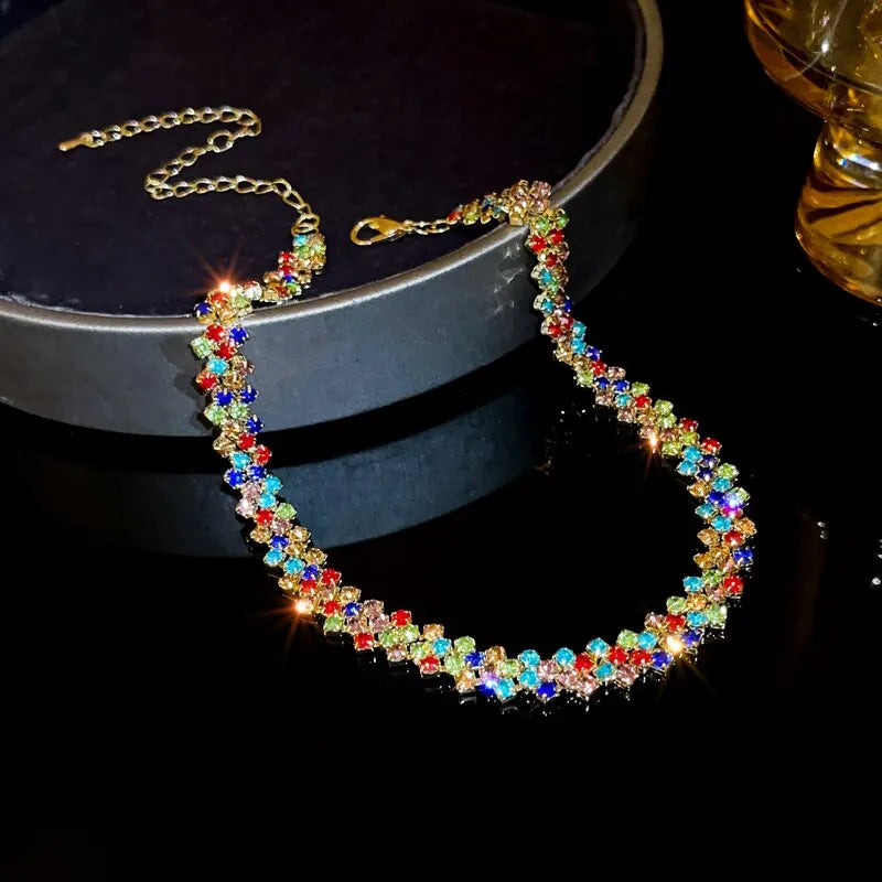 Luxury Shiny Full Rhinestone Choker Necklace - Geometric Crystal Jewelry