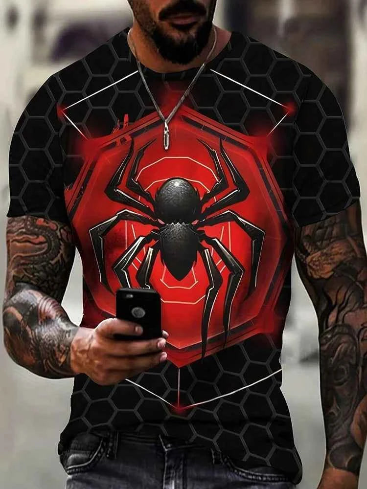 Premium Spider Print Men's T-Shirt - Streetwear Short Sleeve Tee