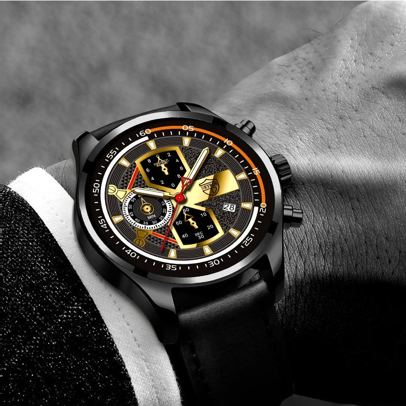 Elegant Men's Calendar Watch - Leather Business Style