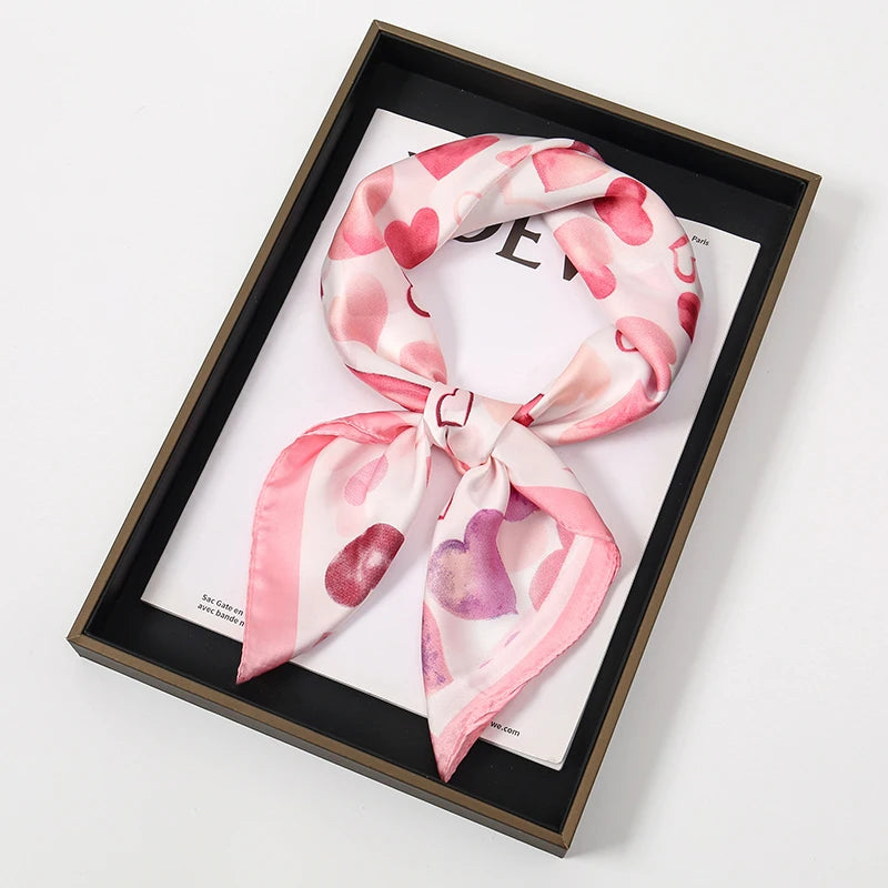Elegant Bohemian Silk Square Scarf - Floral Satin Neck Scarf
