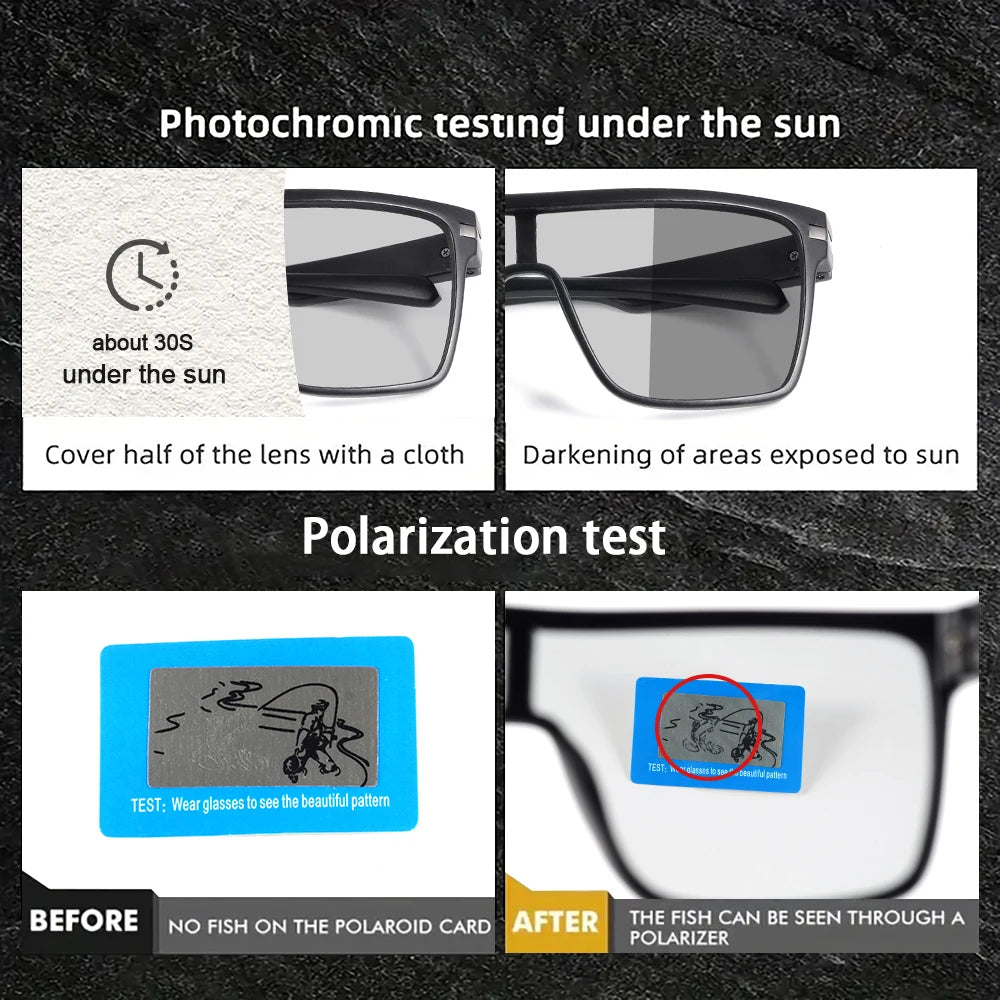 Oversized Photochromic Polarized Sunglasses - UV400 Protection