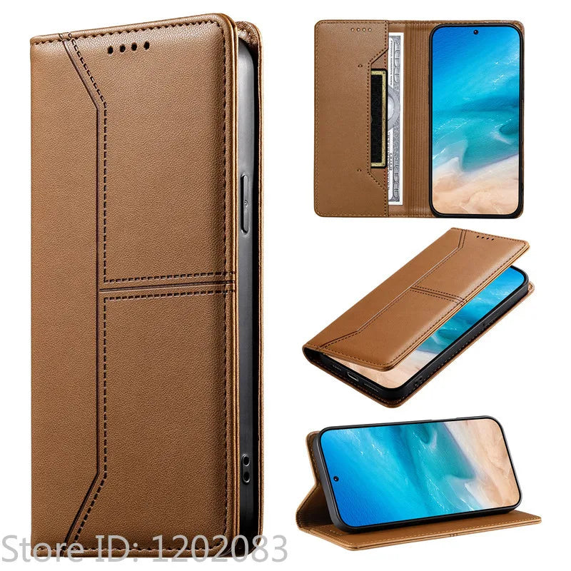 Luxury Magnetic Leather iPhone Case - Wallet Flip Cover