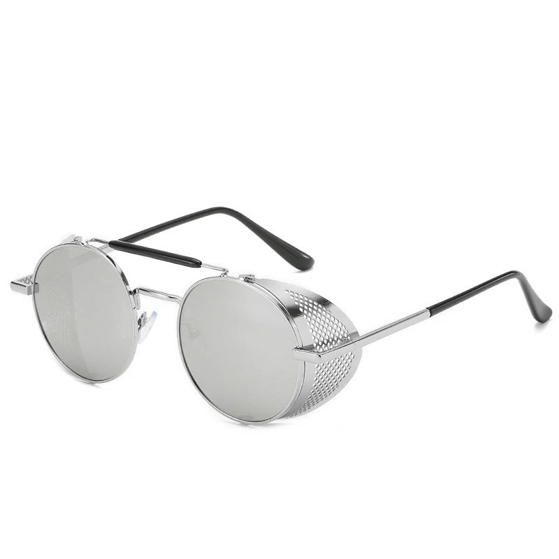 Retro Round Metal Steampunk Flip Sunglasses - UV Resistant