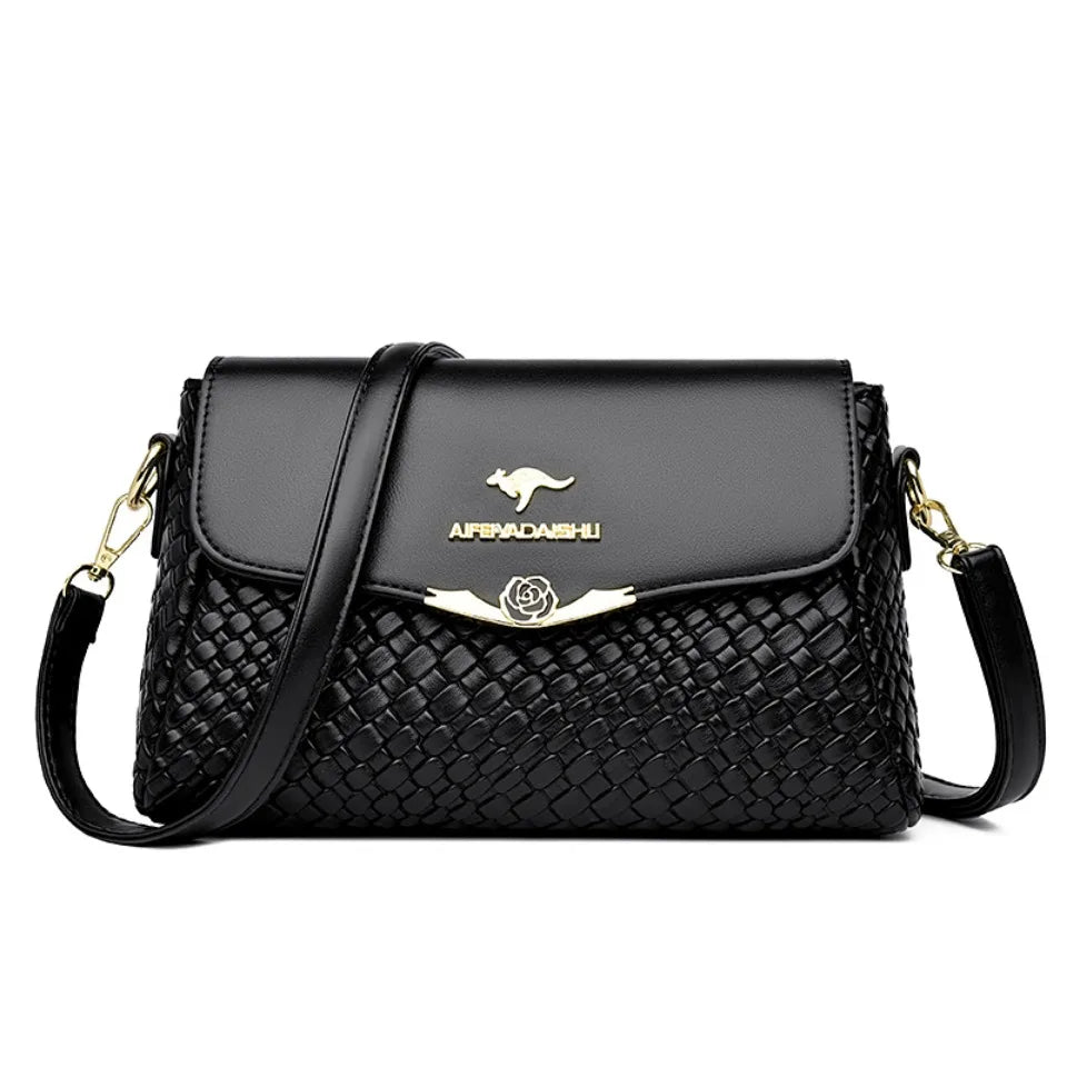 Designer Knitting Handbag - Elegant PU Leather