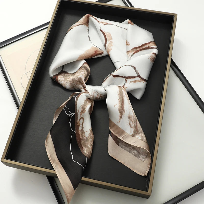 Luxury Silk Square Scarf - Elegant Satin Print Neck Wrap
