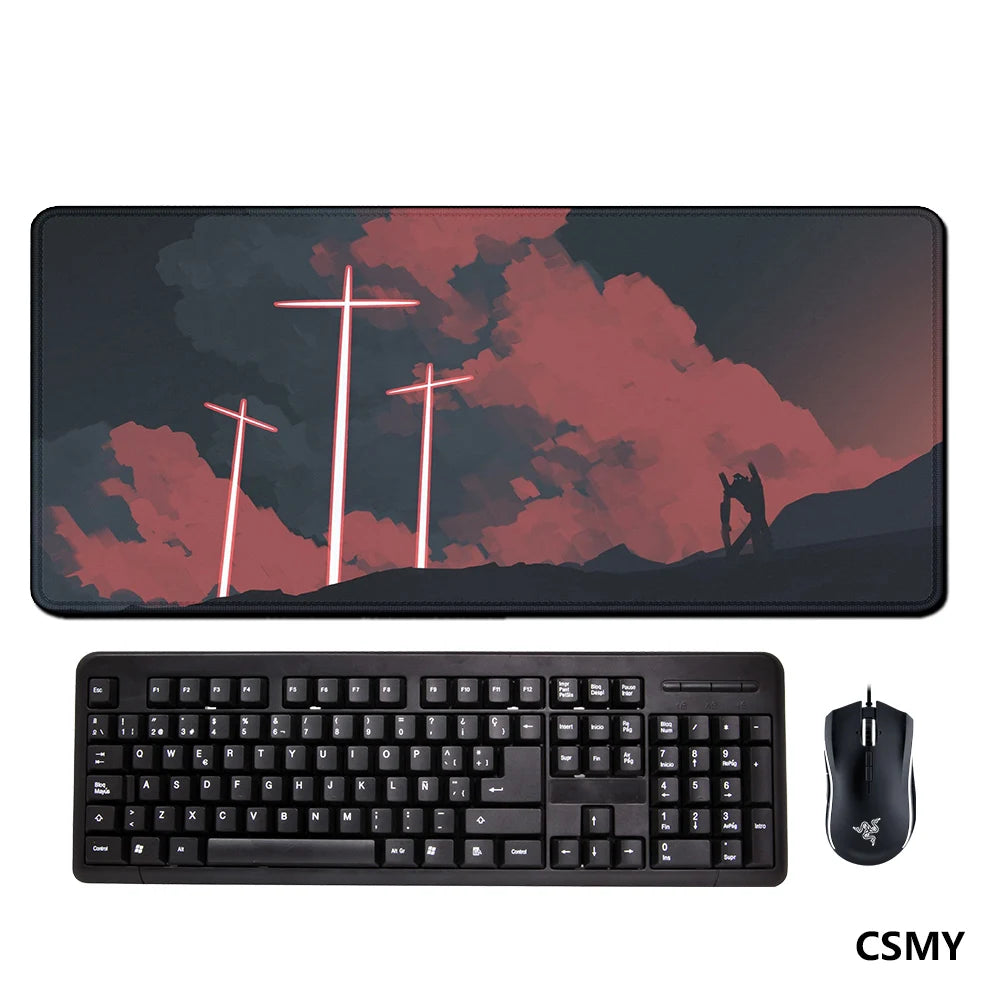 Large Gaming Mouse Pad - black rubber mat with subtle graphic design
