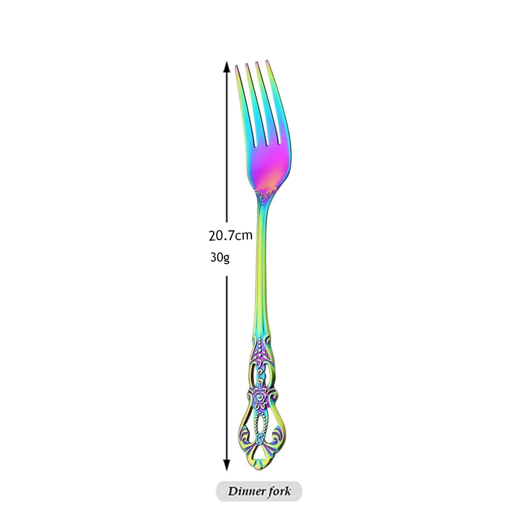 Elegant Rainbow Stainless Steel Flatware Set - Vintage Style