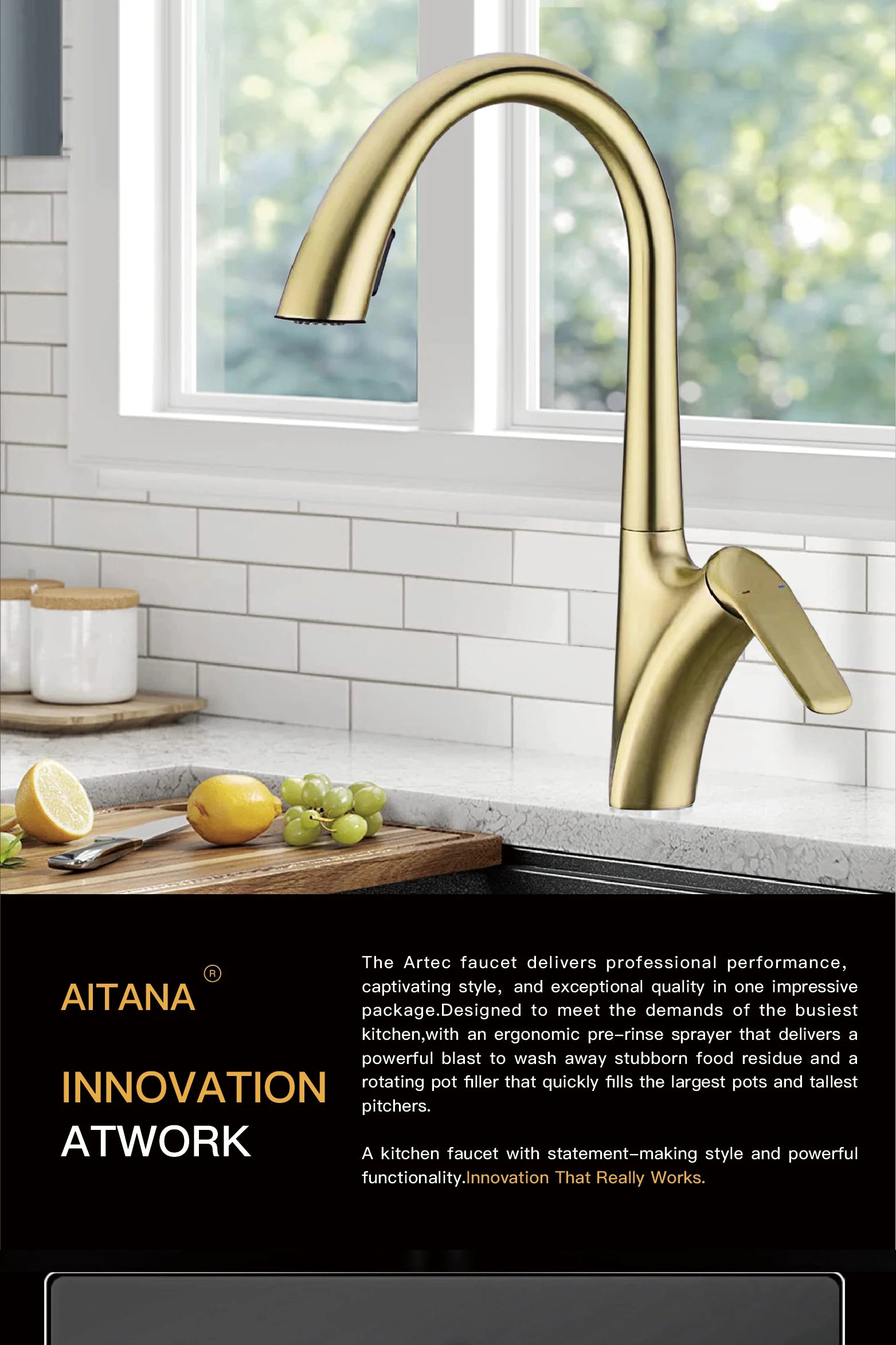 Premium Brushed Gold Kitchen Faucet - Pull-Out Spray