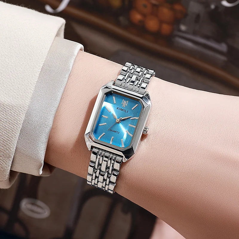 Elegant Women's Rectangle Quartz Watch - Stainless Steel Band