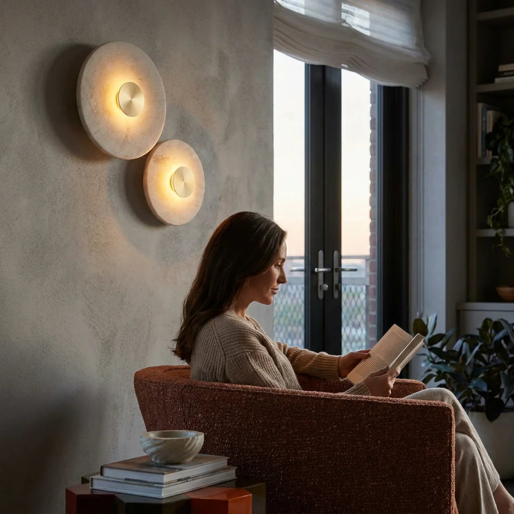 Luxury Marble LED Wall Lamp - Round Copper Sconce