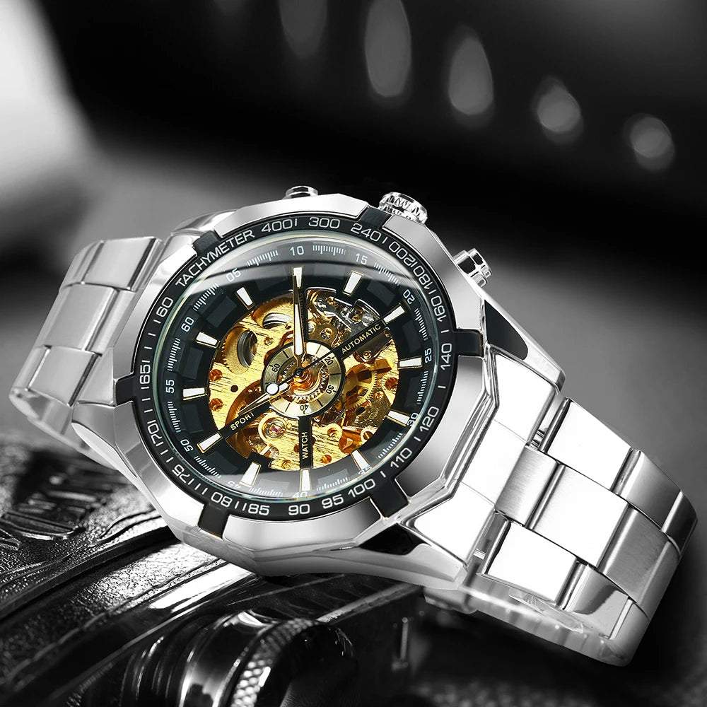 Classic Skeleton Mechanical Watch - Luxury Stainless Steel Wristwatch