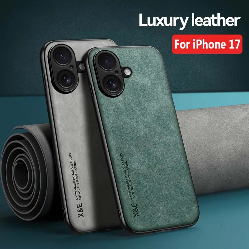 iPhone Shockproof Case - Dark Gray leather protective cover with magnetic car holder functionality