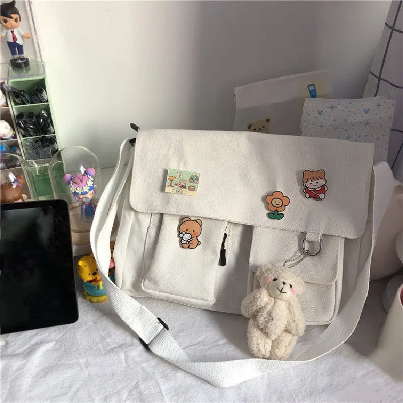 Elegant Canvas Crossbody Bag - Casual Satchel for Girls
