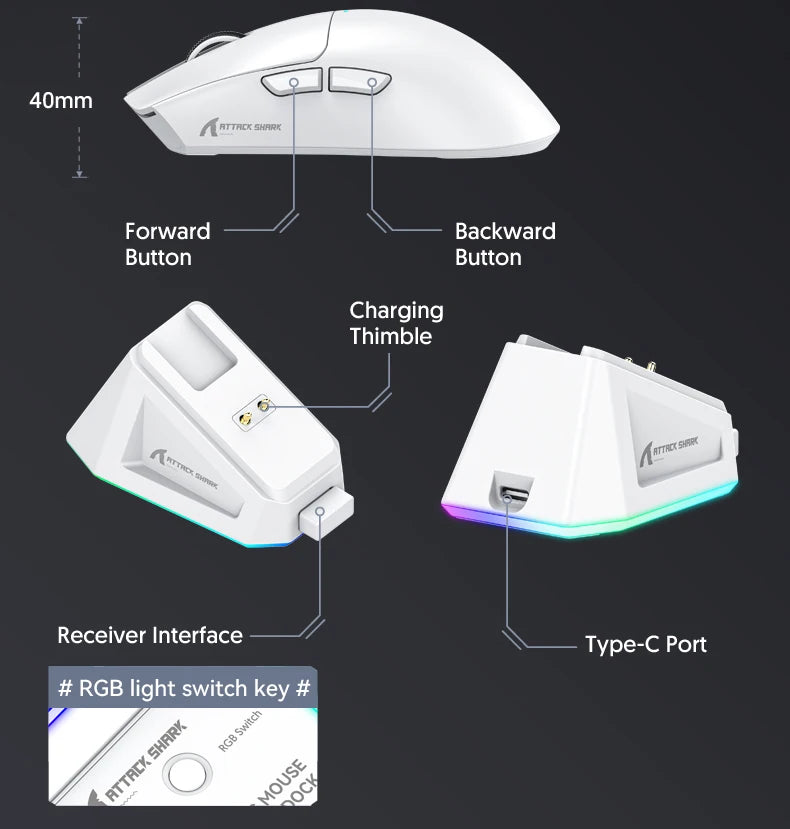 Premium Wireless Gaming Mouse with Dock - RGB & Macro