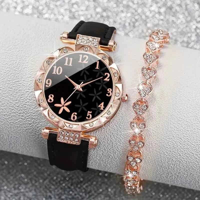 Luxury Women's Watch Set - Floral Quartz Timepiece