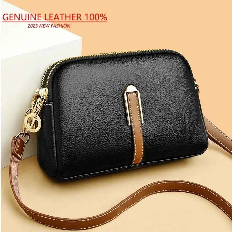Luxury Cowhide Flap Bag - Elegant Women's Crossbody Messenger Bag