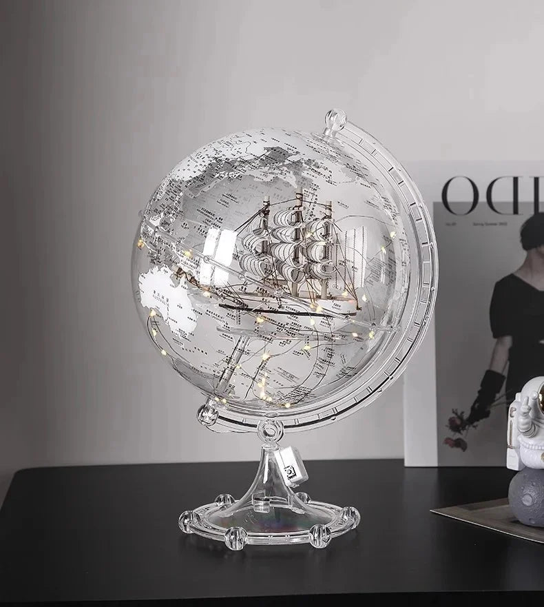 Elegant Modern Globe Ornament - Sailboat Metal Sculpture