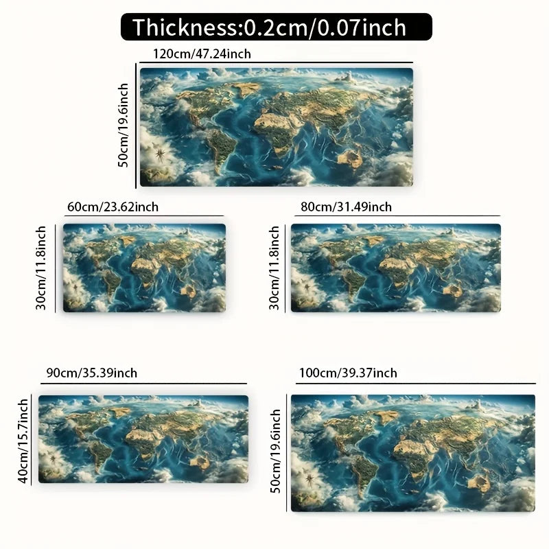 Premium Gaming World Map Mouse Pad - Non-Slip & Washable