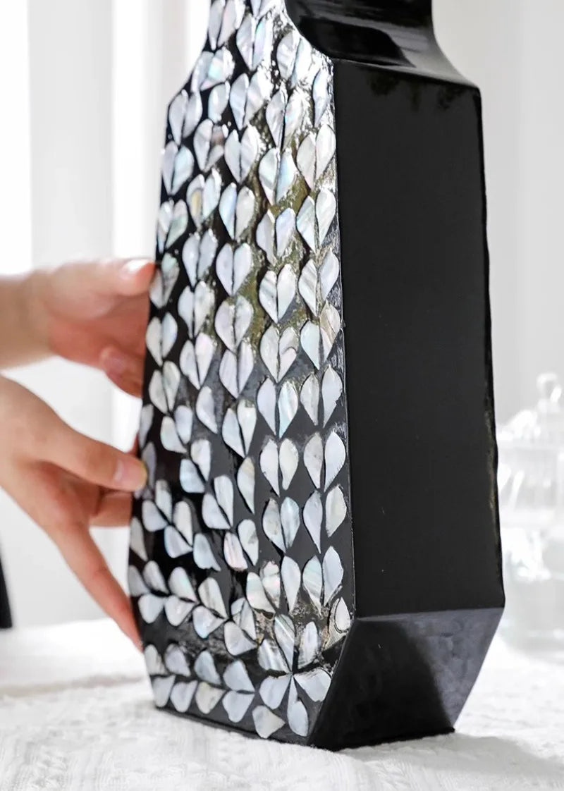 Premium Modern Aesthetic Vase - Hand-Painted Wood Centerpiece