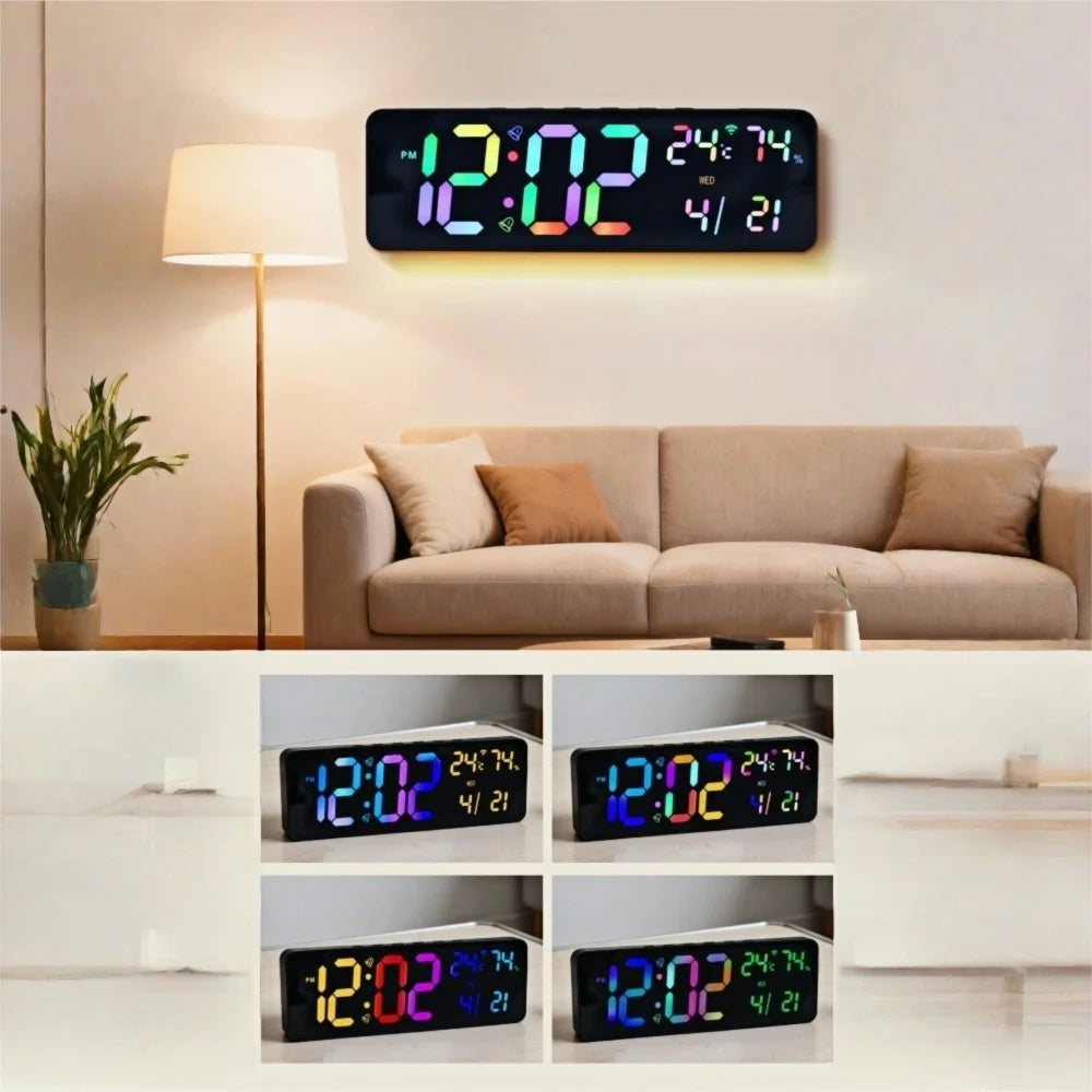 Premium Large RGB Digital Clock - Temp, Humidity & Date