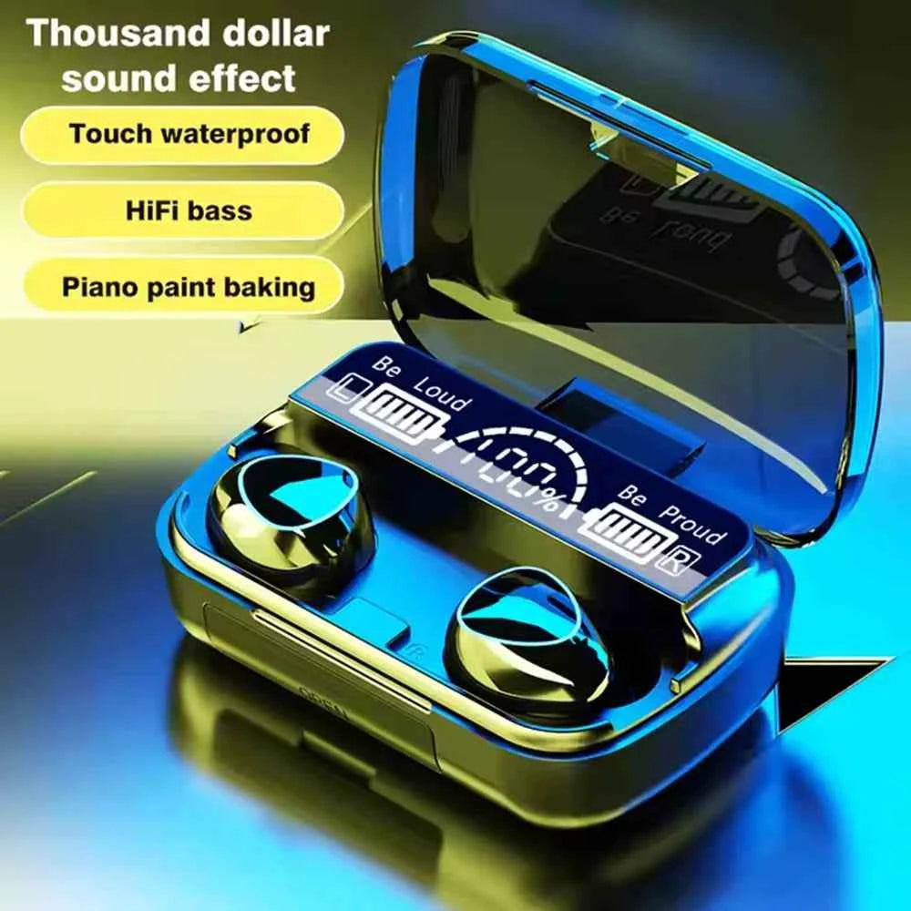 Wireless earbuds with power bank - black in-ear Bluetooth headset with charging case