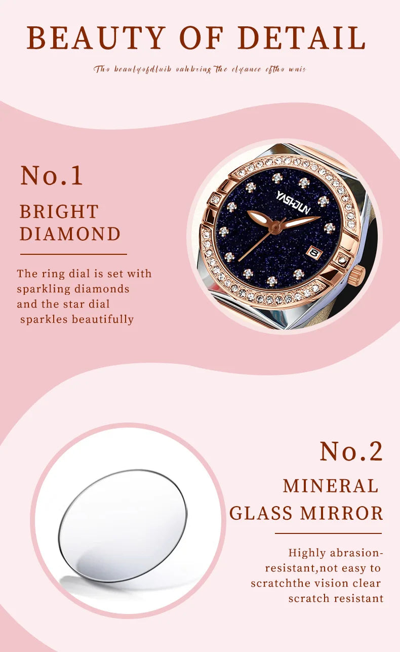 Elegant Ladies Quartz Watch - Waterproof Rose Gold Steel