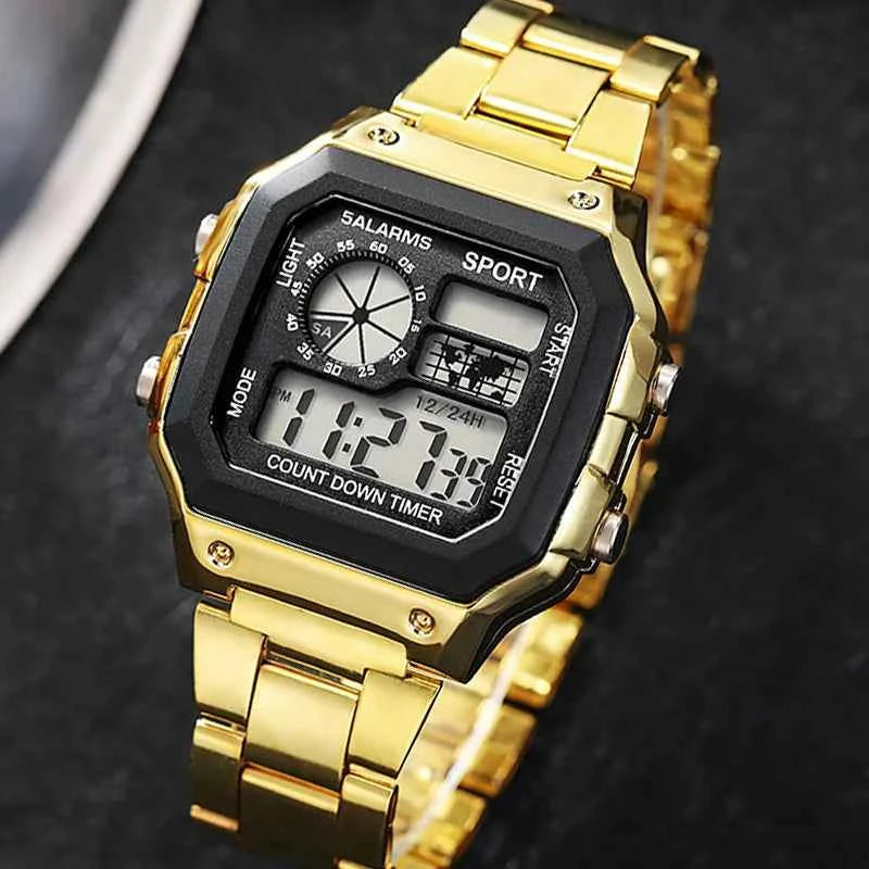 Luxury Men's Digital Watch - Stainless Steel Waterproof LED