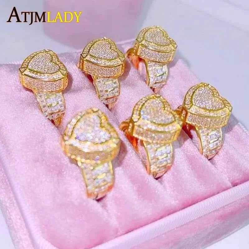 Elegant Iced Out Heart Engagement Ring - Gold & Silver