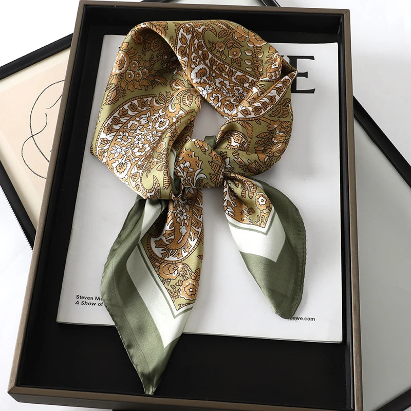 Luxury Silk Square Scarf - Elegant Hair Tie & Neck Band