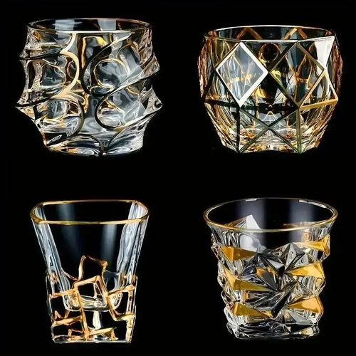 Luxury Whiskey Glass - Crystal glass with golden line accent for premium spirits