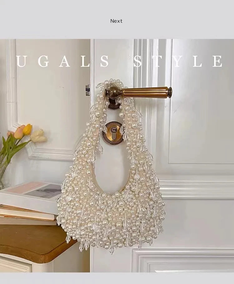 Elegant Pearl Beaded Clutch - Handmade Evening Bag
