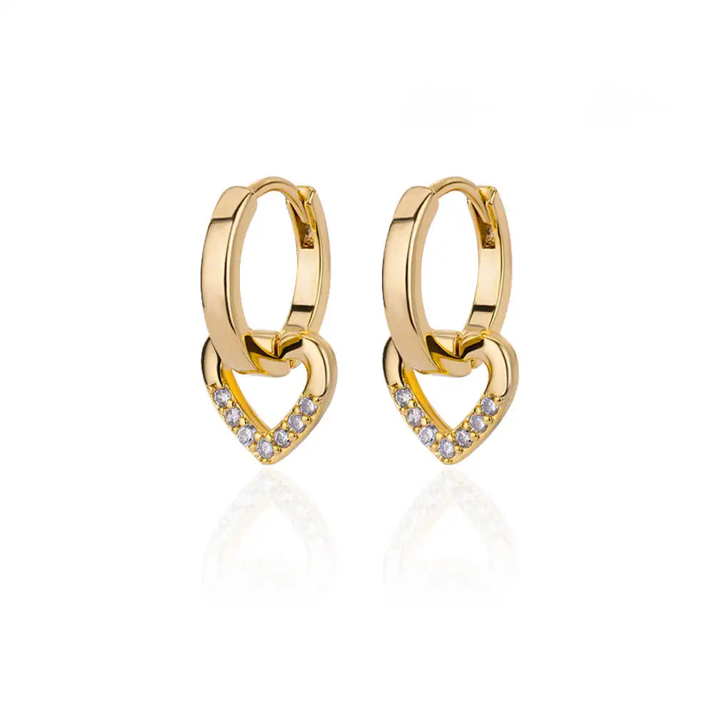 Elegant Gold Heart Earrings - Zircon Stainless Steel