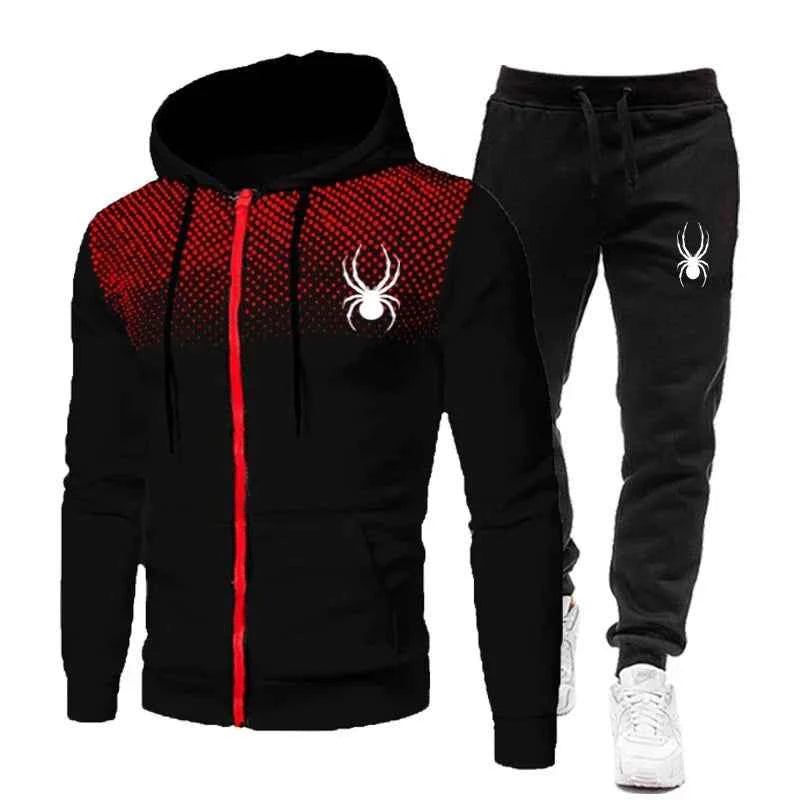 Premium Men's Spider Print Zip Tracksuit - Athletic Jogging Set