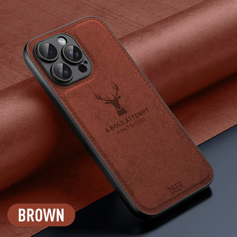 Luxury Leather Deer Head Phone Case - Shockproof Soft Back Cover