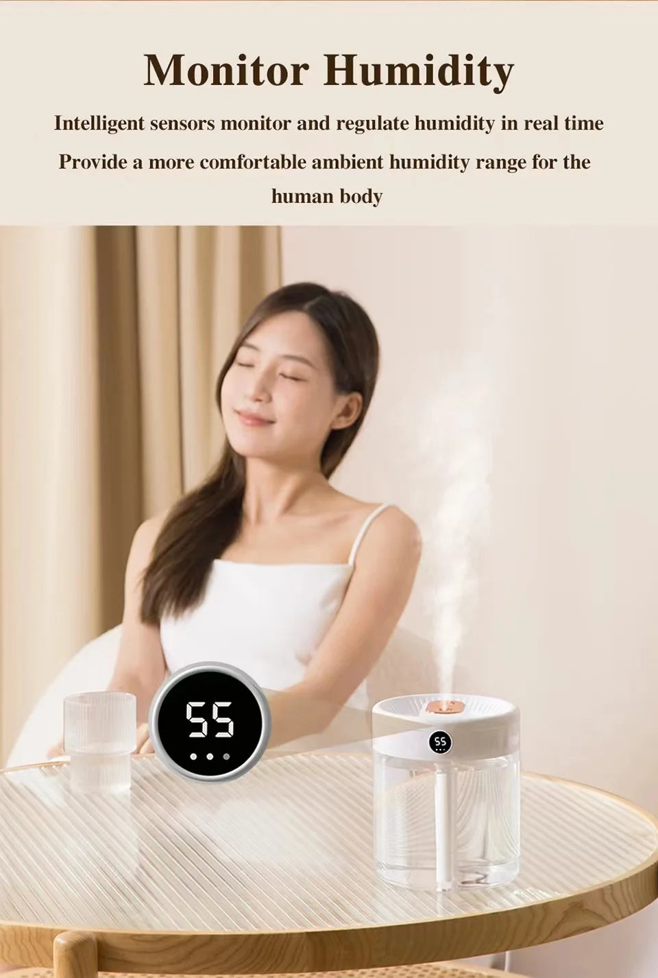 Elegant Bedroom Humidifier - Quiet USB Misting