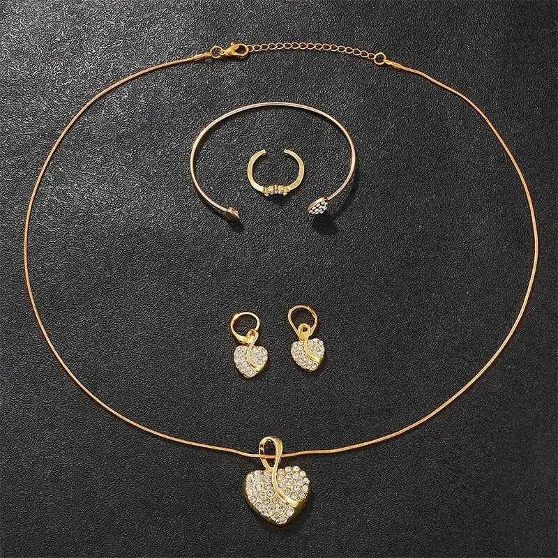 Luxury Women's Quartz Watch and Rhinestone Jewelry Set - Gold