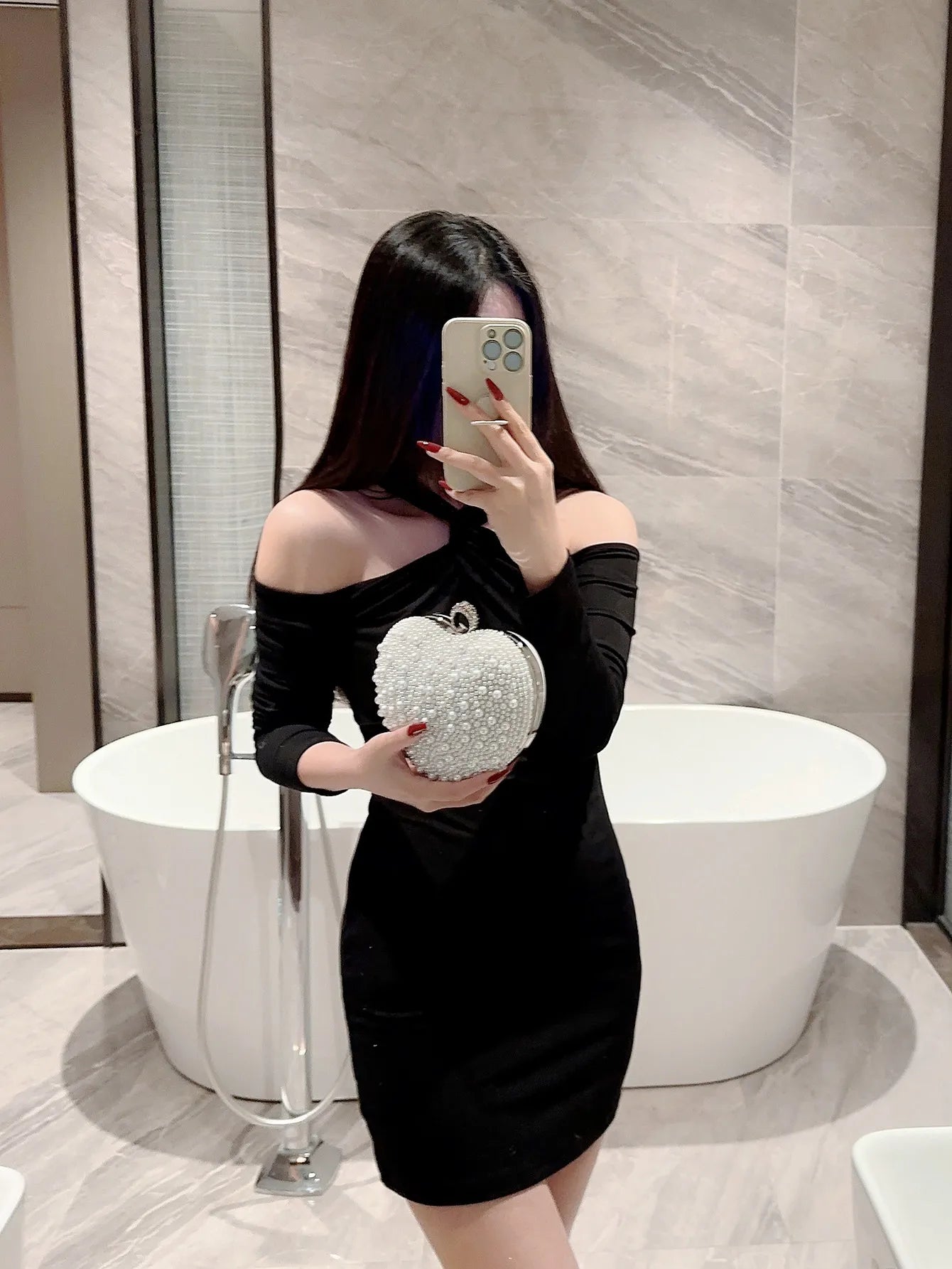 Elegant Pearl Evening Bag - Embellished Clutch with Chain